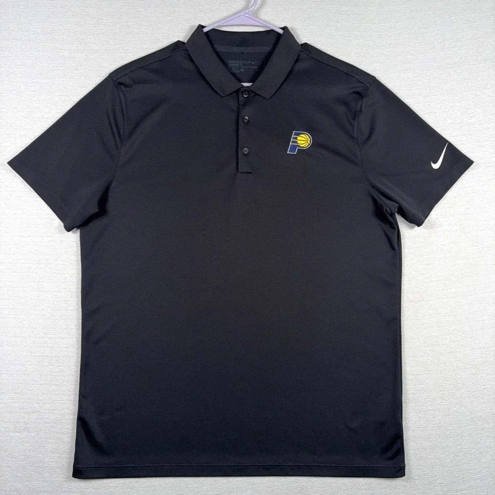 Nike Golf Standard Fit Indiana Pacers Polo Shirt Mens Size L Black Short Sleeve